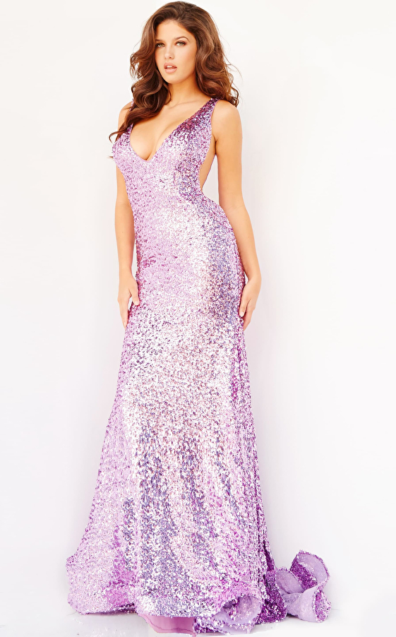 Jovani 23079 Lilac Sequin Fitted Gown