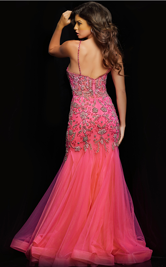 Hot pink silver beaded dress 23125