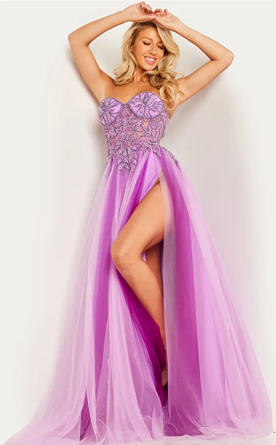 Lilac Embellished High Slit Dress 23710