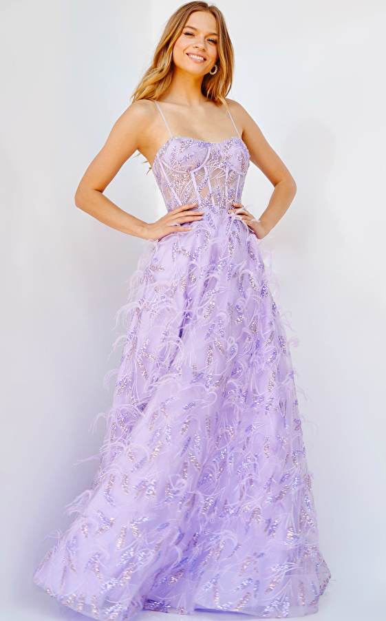 jovani Jovani 24078 Lilac Embellished Corset Bodice Prom Gown