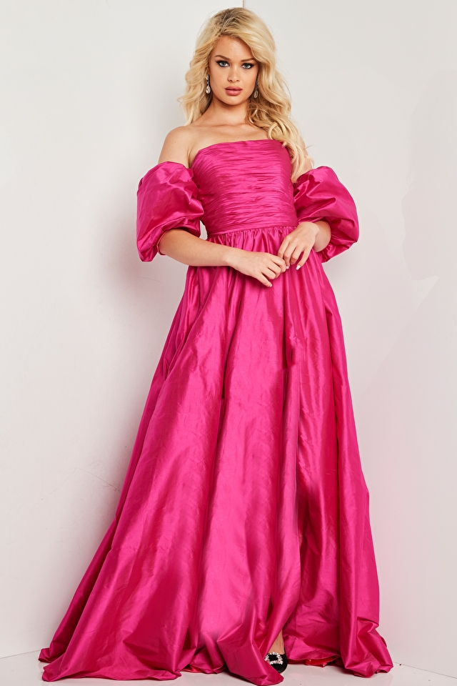 Model wearing Jovani style 24099 pink prom dress