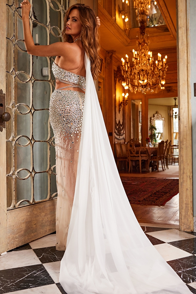 silver and nude prom dress 24147