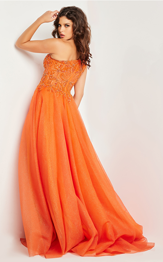 One shoulder orange gown 25688
