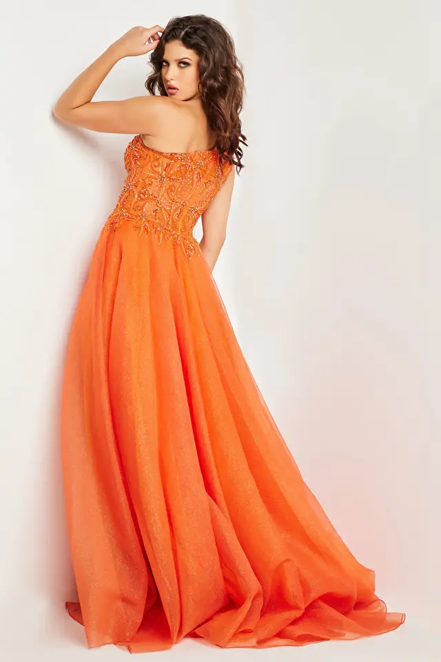 One shoulder orange gown 25688