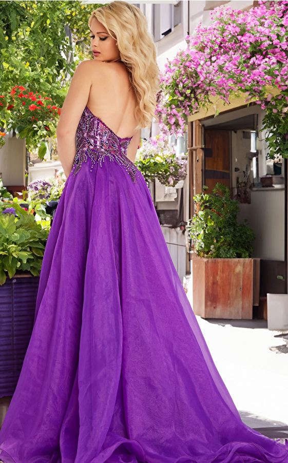 Purple illusion bodice gown 25964