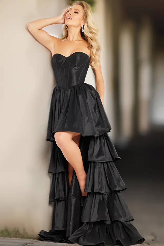 jovani Black Strapless High Low Dress 26006
