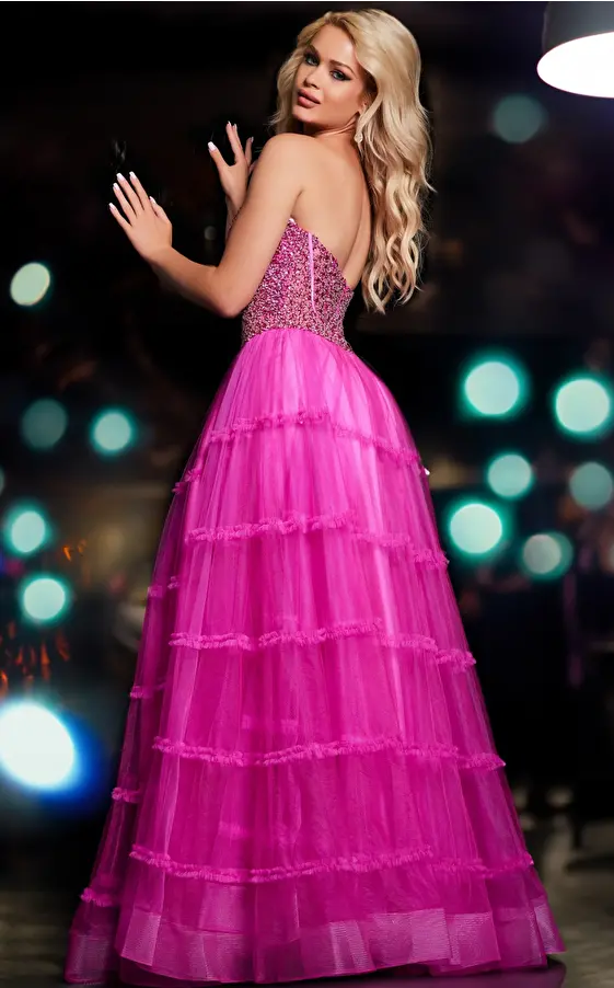 Pink tulle A line gown 26011