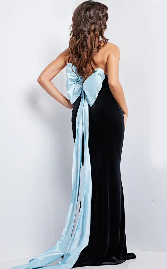 jovani Black Light Blue Strapless Fitted Gown 26227