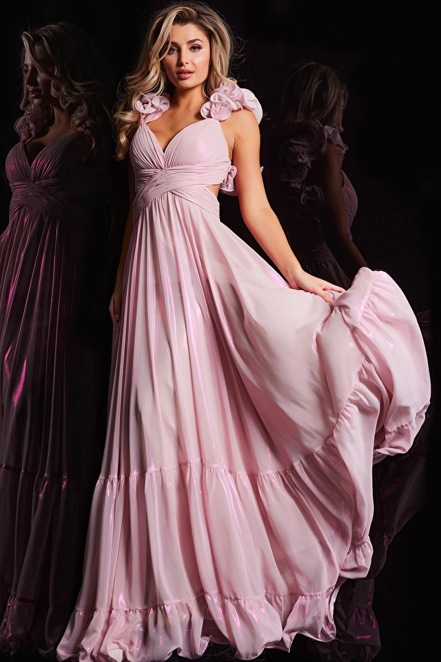 jovani Light Pink V Neckline Empire Waist Dress 26248