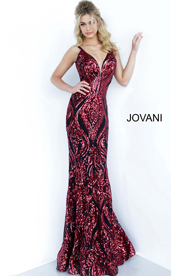 Jovani 2669 Black Copper Sequin Embellished Fitted Prom Dress