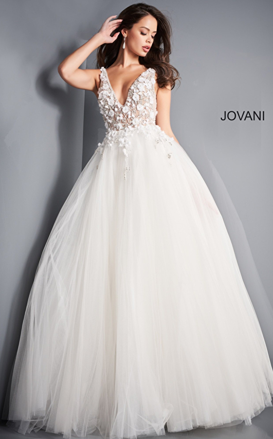 jovani Jovani 3110 Ivory Floral Bodice Wedding Ballgown