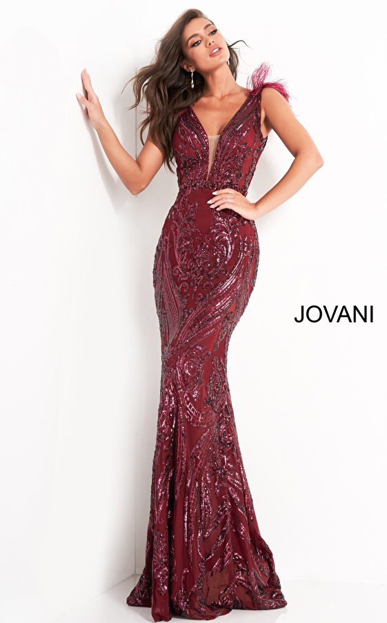 Jovani 3180 | Black sequin embellished feather dress
