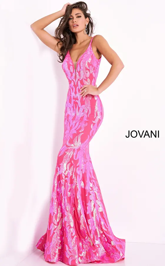 Long fitted hot pink prom dress 3263