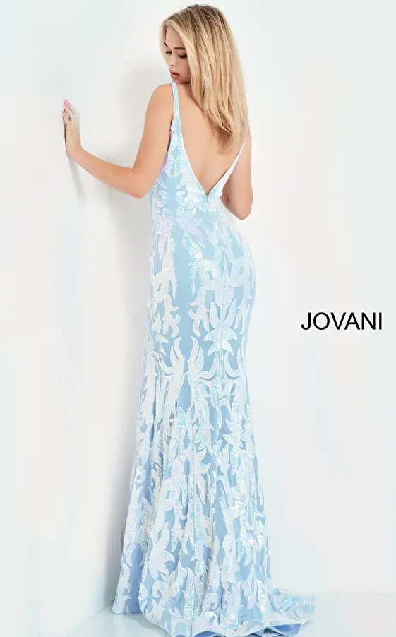Open back light blue prom dress Jovani 3263