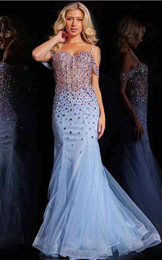 jovani Light Blue Mermaid Long Beaded Dress 36730