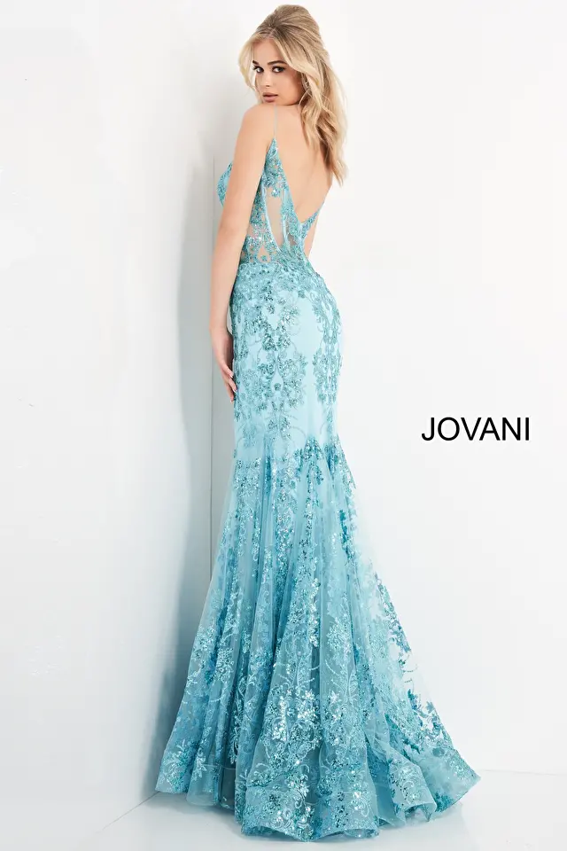 Jovani 3675 | Black Embellished Plunging Neckline Dress