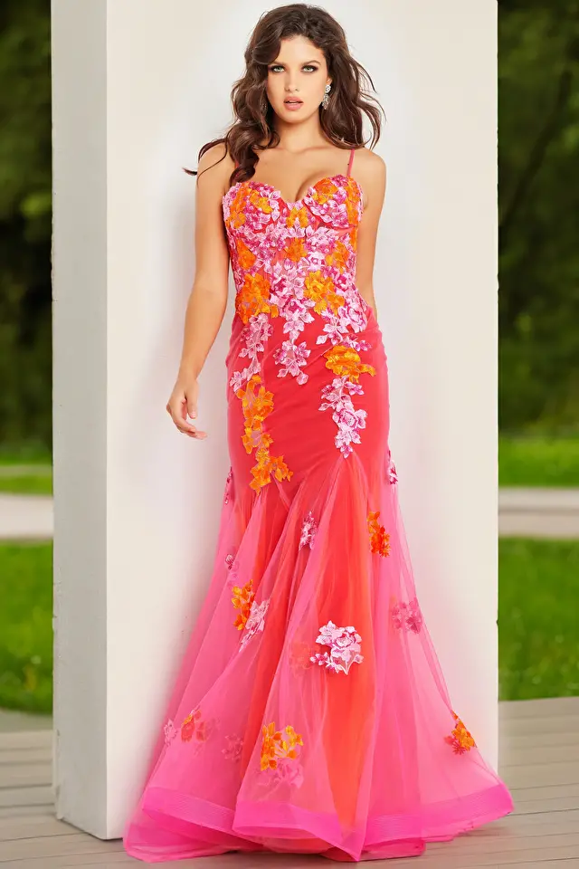 Model wearing Jovani style 36843 prom dress