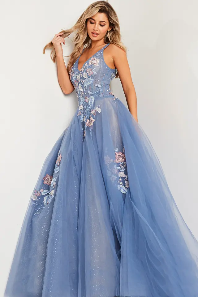 Model wearing Jovani style 37468 sequin prom dress