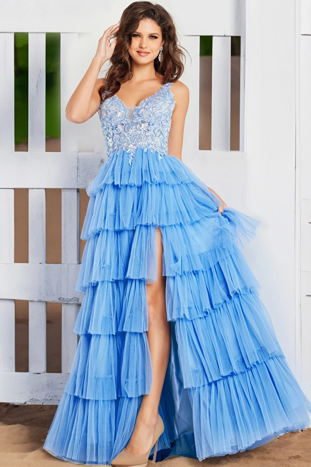 Model wearing Jovani style 37632 prom dress