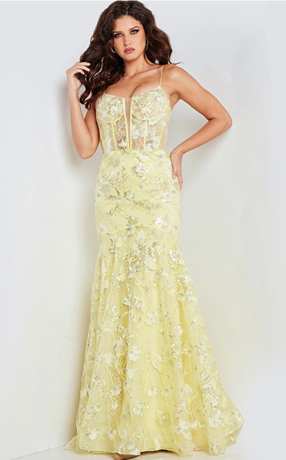 yellow mermaid lace dress 38004