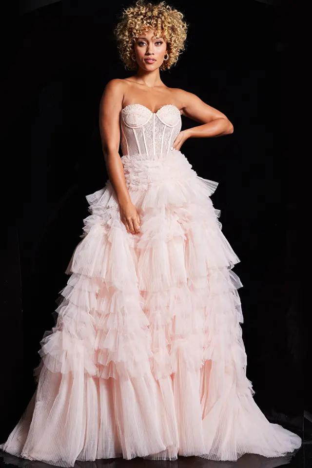 Model wearing Jovani style 38540 prom dress