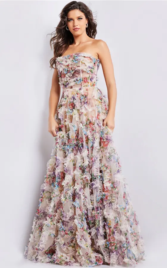 Jovani Dress 38650 | Multi ruffle embellished dress 38650