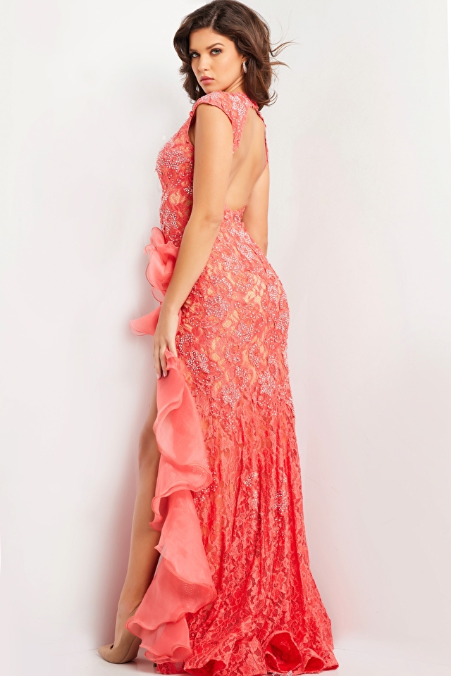 open back coral dress 38668