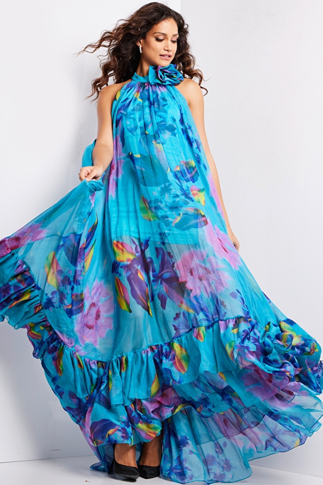 Blue Print Tanya V Neck Long Sleeve Vintage Print Gown Dress | Womens  Bohemian Dresses