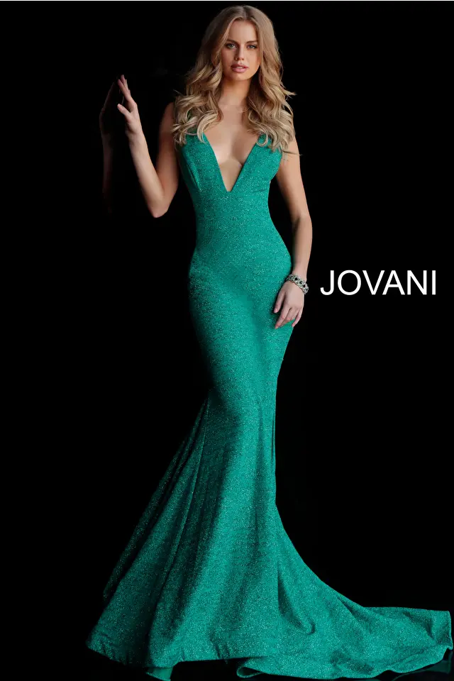 Model wearing Jovani style 47075 mermaid prom dress
