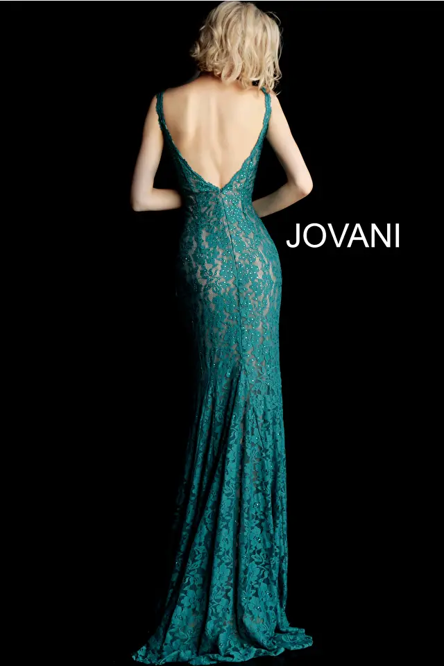 Emerald back view sleeveless embellished dress 48994