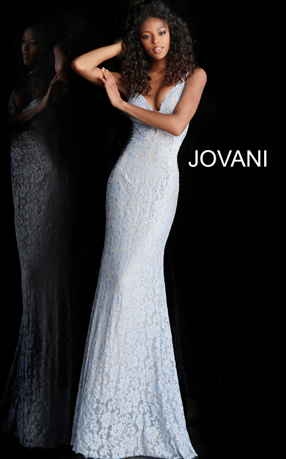 Jovani 48994 Light Blue Lace Sheath Prom Dress