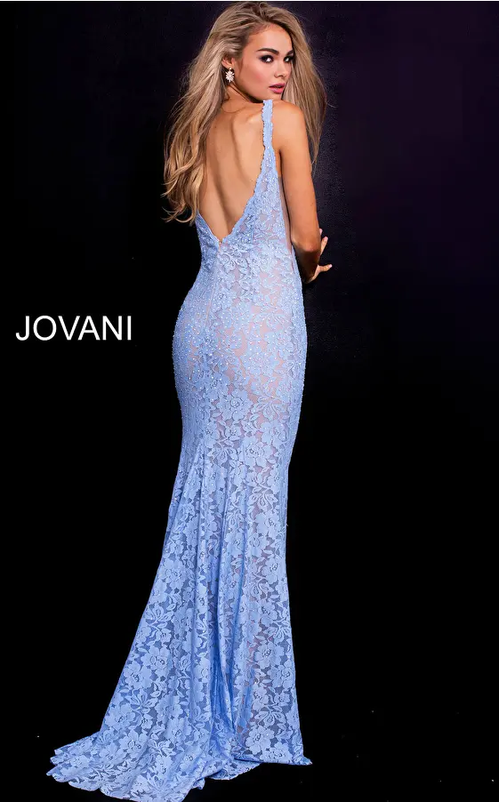 Embellished light blue lace Jovani dress 48994