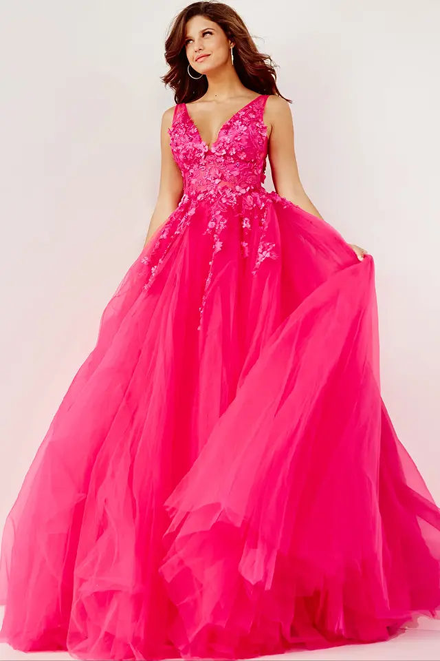Model wearing Jovani style 55634 prom dress