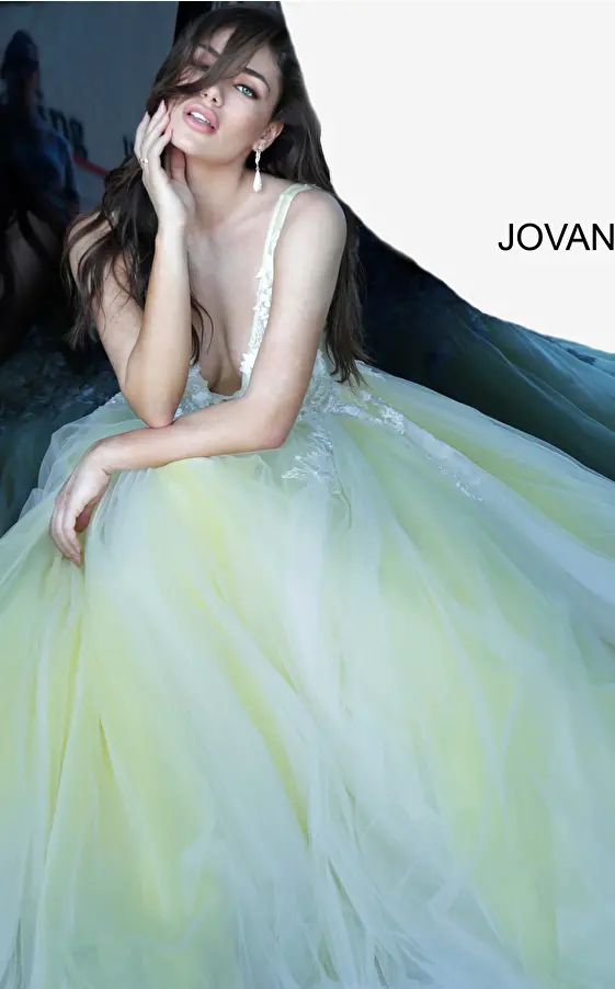 Jovani 55634 Off White Floral Tulle Prom Ballgown