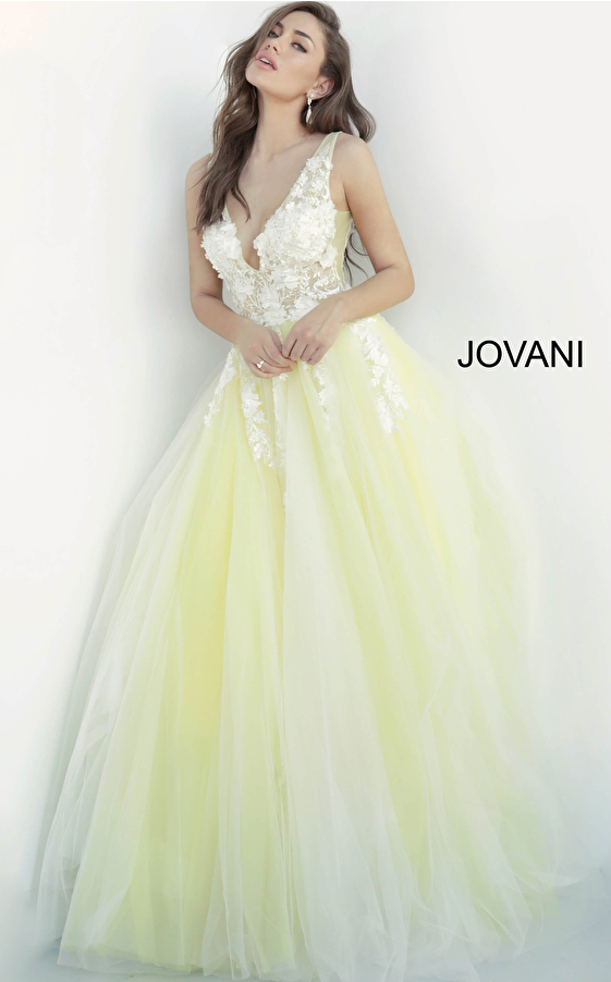 Jovani 55634 Off White Floral Tulle Prom Ballgown