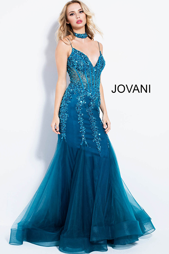 Model wearing Jovani style 56032 dress