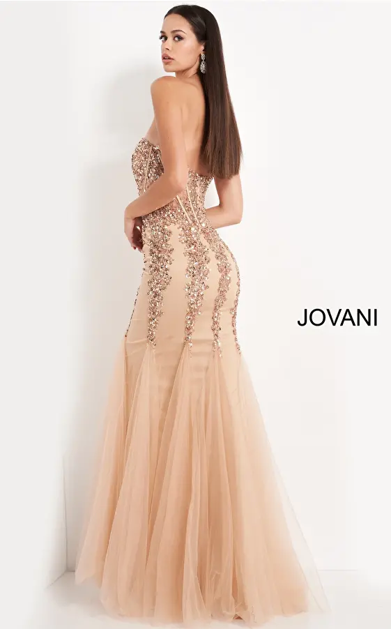 Jovani 5908 Hot Pink Embellished Strapless Dress