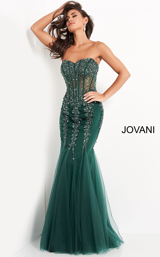 Jovani 5908 Nude Embellished Corset Bodice Prom Dress