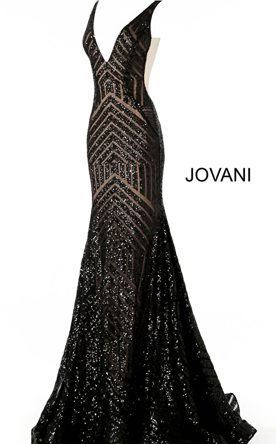 black nude sequin embellished backless prom gown 59762