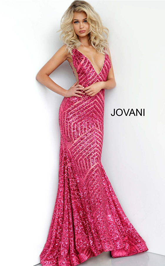 Jovani 59762 Embellished Sexy Low V Party Dress