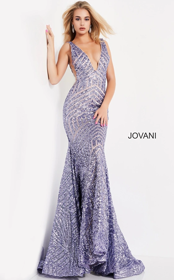 Purple fitted long prom dress Jovani 59762