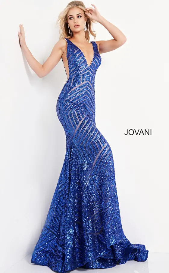 Jovani 59762 Low V Neck Sequin Sheath Prom Dress