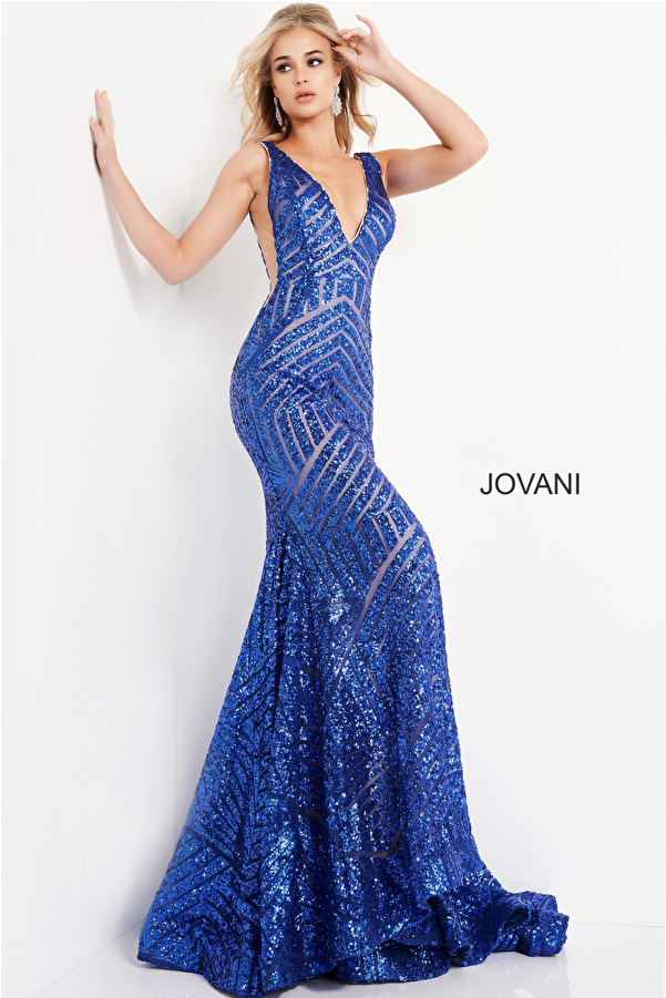 Jovani 59762 Royal Open Back Embellished Prom Dress