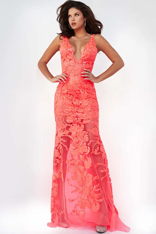 Model wearing Jovani style 60283 prom dress