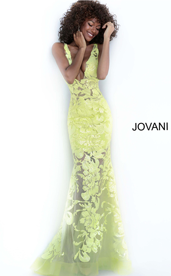 Jovani 60283 Green Plunging Neckline Prom Dress