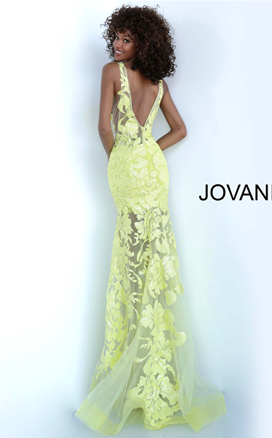 Jovani 60283 Red Plunging Neckline Embellished Dress