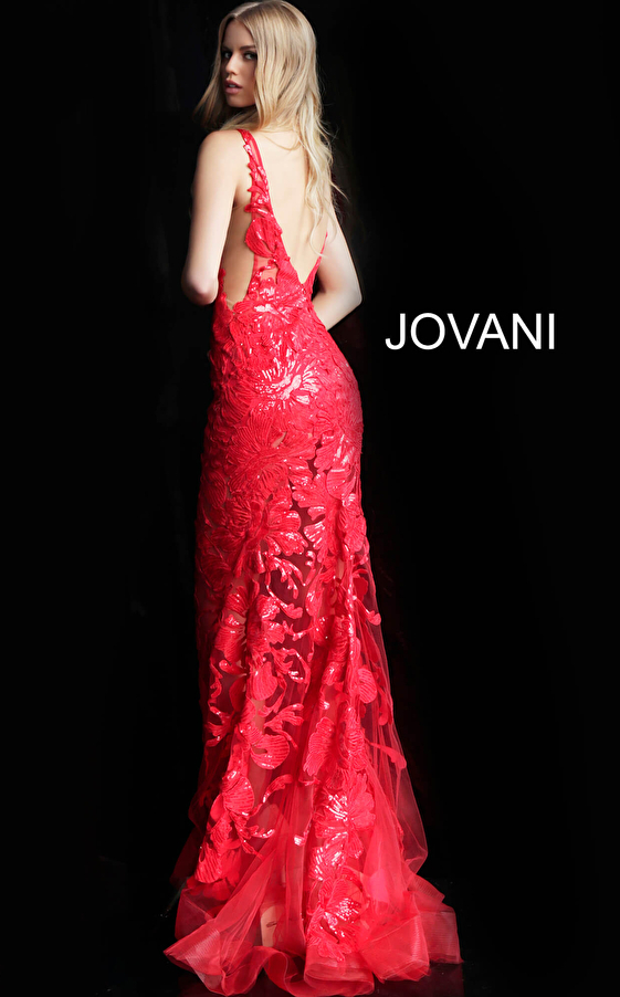 red embellished prom dress 60283 back view