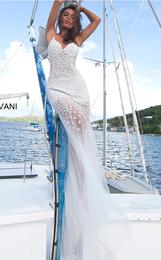 jovani Off White Beaded Dress 60695
