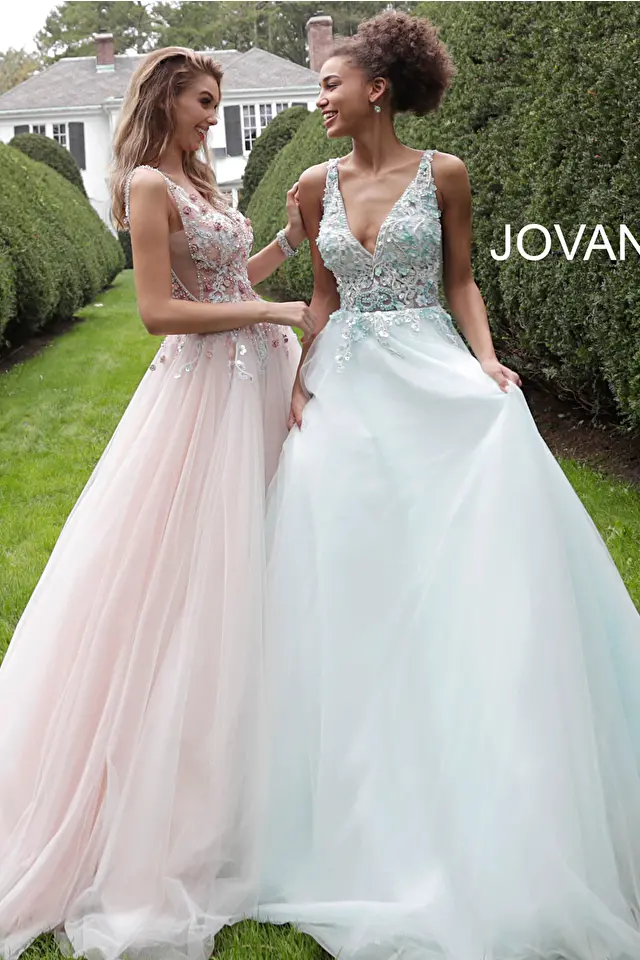 Model wearing Jovani style 61109 prom dress