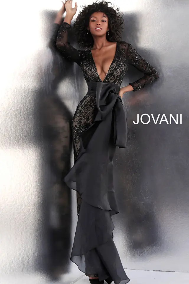 Model wearing Jovani style 64068 dress
